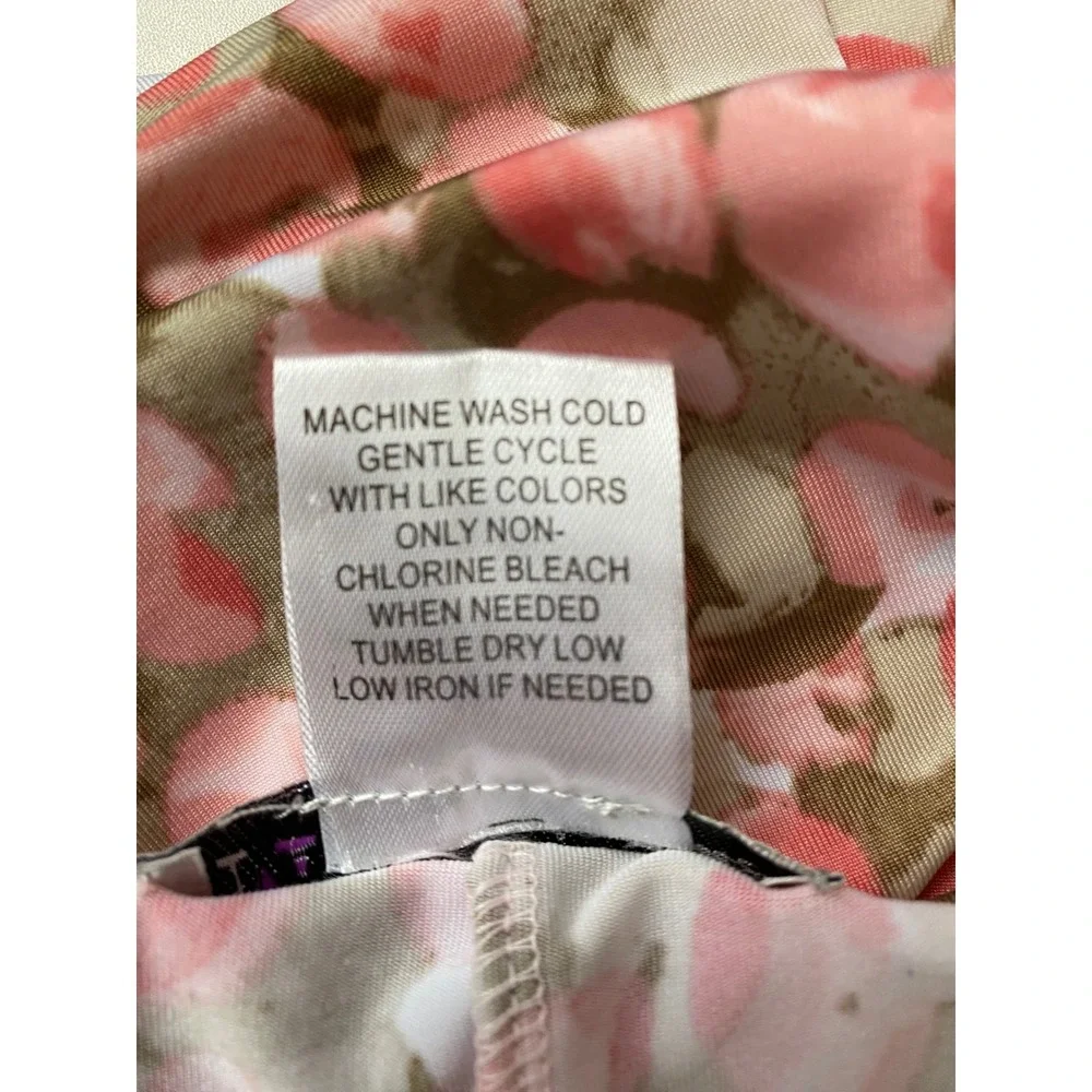 Maggie Sweet Pink Green Floral Sleeveless V-Neck A-Line Midi Dress Womens Medium